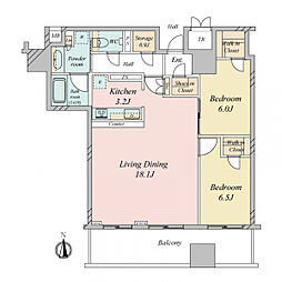 クレヴィアタワー御堂筋本町 2LDKの間取図画像