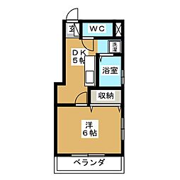 サンガーデン 2階1DKの間取り