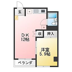 ハイツ花園 1LDKの間取図画像