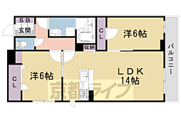 エクレール　ヴェール　シャーメゾン西院 2階2LDKの間取り