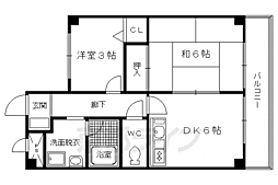 ボヌール有栖川 2階2DKの間取り