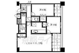 JR東海道・山陽本線 京都駅 徒歩5分の賃貸マンション 7階2LDKの間取り