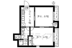 JR東海道・山陽本線 京都駅 徒歩15分の賃貸マンション 2階2DKの間取り