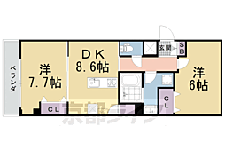 京阪本線 清水五条駅 徒歩9分の賃貸マンション 1階2LDKの間取り