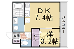 マレッタ京都天神川 3階1DKの間取り