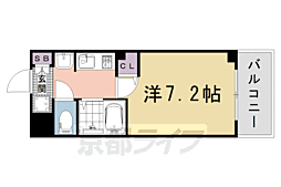 京都市営烏丸線 五条駅 徒歩7分の賃貸マンション 4階1Kの間取り