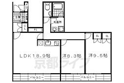 京阪本線 三条駅 徒歩10分の賃貸マンション 2階2LDKの間取り