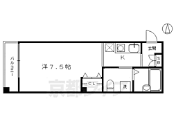 京都市営烏丸線 五条駅 徒歩10分の賃貸マンション 2階1Kの間取り