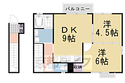 ローズコート松尾 2階2DKの間取り