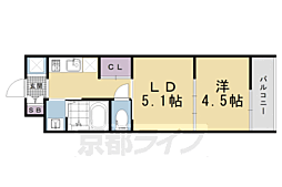 近鉄京都線 東寺駅 徒歩4分の賃貸マンション 5階1DKの間取り