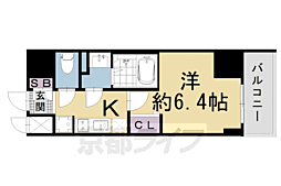 京都市営烏丸線 五条駅 徒歩8分の賃貸マンション 9階1Kの間取り