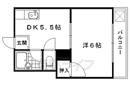 JR東海道・山陽本線 西大路駅 徒歩8分の賃貸マンション 2階1DKの間取り