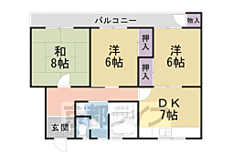 一言寺団地A1棟 3DKの間取図画像