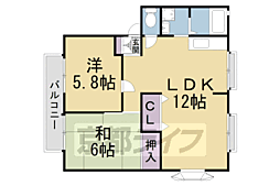 サンビレッジ高田C棟 2LDKの間取図画像