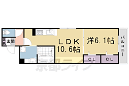太秦レジデンスE棟 1LDKの間取図画像