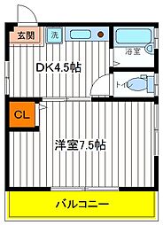 多摩都市モノレール 泉体育館駅 徒歩10分の賃貸マンション 2階1DKの間取り