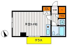 JR中央線 立川駅 徒歩9分の賃貸マンション 1階ワンルームの間取り