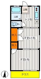 JR中央線 立川駅 徒歩20分の賃貸アパート 1階2Kの間取り