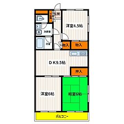JR中央線 立川駅 徒歩14分の賃貸マンション 4階3DKの間取り