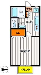 JR中央線 日野駅 徒歩4分の賃貸アパート 2階1Kの間取り