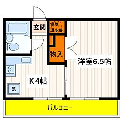 JR中央線 立川駅 徒歩12分の賃貸マンション 4階1Kの間取り