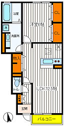 JR中央線 日野駅 徒歩14分の賃貸アパート 1階1LDKの間取り
