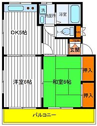 JR中央線 立川駅 徒歩13分の賃貸マンション 2階2DKの間取り