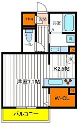 JR青梅線 昭島駅 徒歩3分の賃貸マンション 3階1Kの間取り