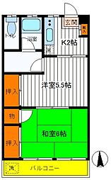 JR中央線 立川駅 徒歩14分の賃貸マンション 1階2Kの間取り