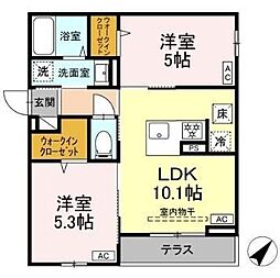 JR中央線 立川駅 徒歩14分の賃貸アパート 1階2LDKの間取り