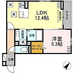 JR中央線 立川駅 徒歩14分の賃貸アパート 1階1LDKの間取り
