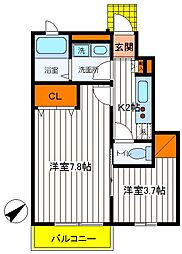 JR中央線 立川駅 徒歩17分の賃貸アパート 1階2Kの間取り