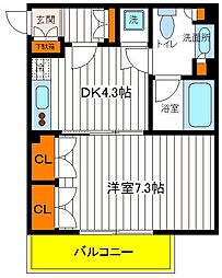 JR中央線 立川駅 徒歩11分の賃貸マンション 4階1DKの間取り