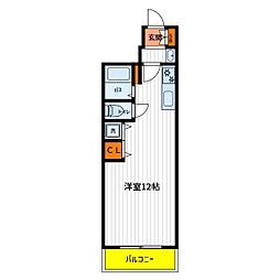 JR中央線 立川駅 徒歩7分の賃貸マンション 2階ワンルームの間取り