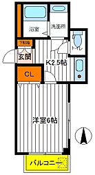 JR中央線 立川駅 徒歩15分の賃貸マンション 2階1Kの間取り