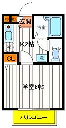 JR南武線 西国立駅 徒歩8分の賃貸アパート 2階1Kの間取り