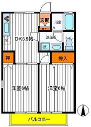 JR中央線 立川駅 徒歩12分の賃貸アパート 1階2Kの間取り
