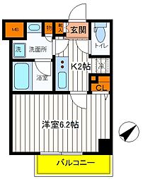 JR中央線 立川駅 徒歩6分の賃貸マンション 2階1Kの間取り