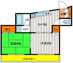 JR中央線 立川駅 徒歩15分の賃貸マンション 4階2DKの間取り