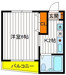 JR中央線 立川駅 徒歩7分の賃貸マンション 3階1Kの間取り