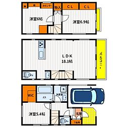 JR中央線 立川駅 徒歩11分の賃貸一戸建て 3階2SLDKの間取り
