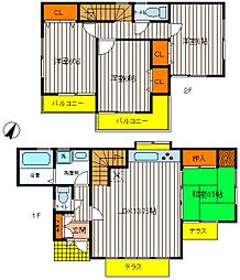 JR青梅線 拝島駅 徒歩11分の賃貸一戸建て 2階4LDKの間取り