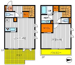 JR中央線 国立駅 徒歩18分の賃貸テラスハウス 2階1LDKの間取り
