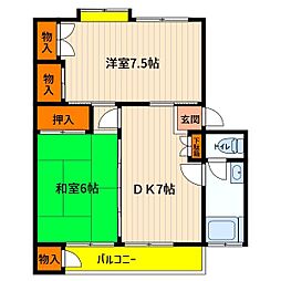 JR青梅線 西立川駅 徒歩15分の賃貸マンション 3階2Kの間取り