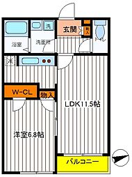 JR中央線 立川駅 徒歩17分の賃貸アパート 2階1LDKの間取り