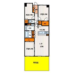 JR青梅線 中神駅 徒歩10分の賃貸マンション 1階3LDKの間取り