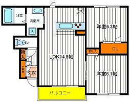 JR中央線 豊田駅 徒歩10分の賃貸アパート 1階2LDKの間取り