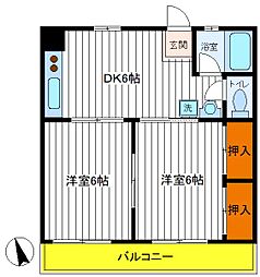 JR中央線 立川駅 徒歩12分の賃貸マンション 1階2DKの間取り