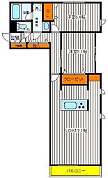 JR中央線 立川駅 徒歩12分の賃貸マンション 2階2LDKの間取り
