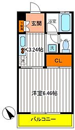 JR中央線 立川駅 徒歩15分の賃貸マンション 2階1Kの間取り